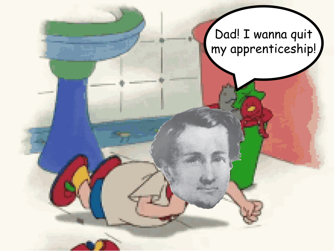 A GIF of Millard whining like Caillou about how much he hates his apprenticeship